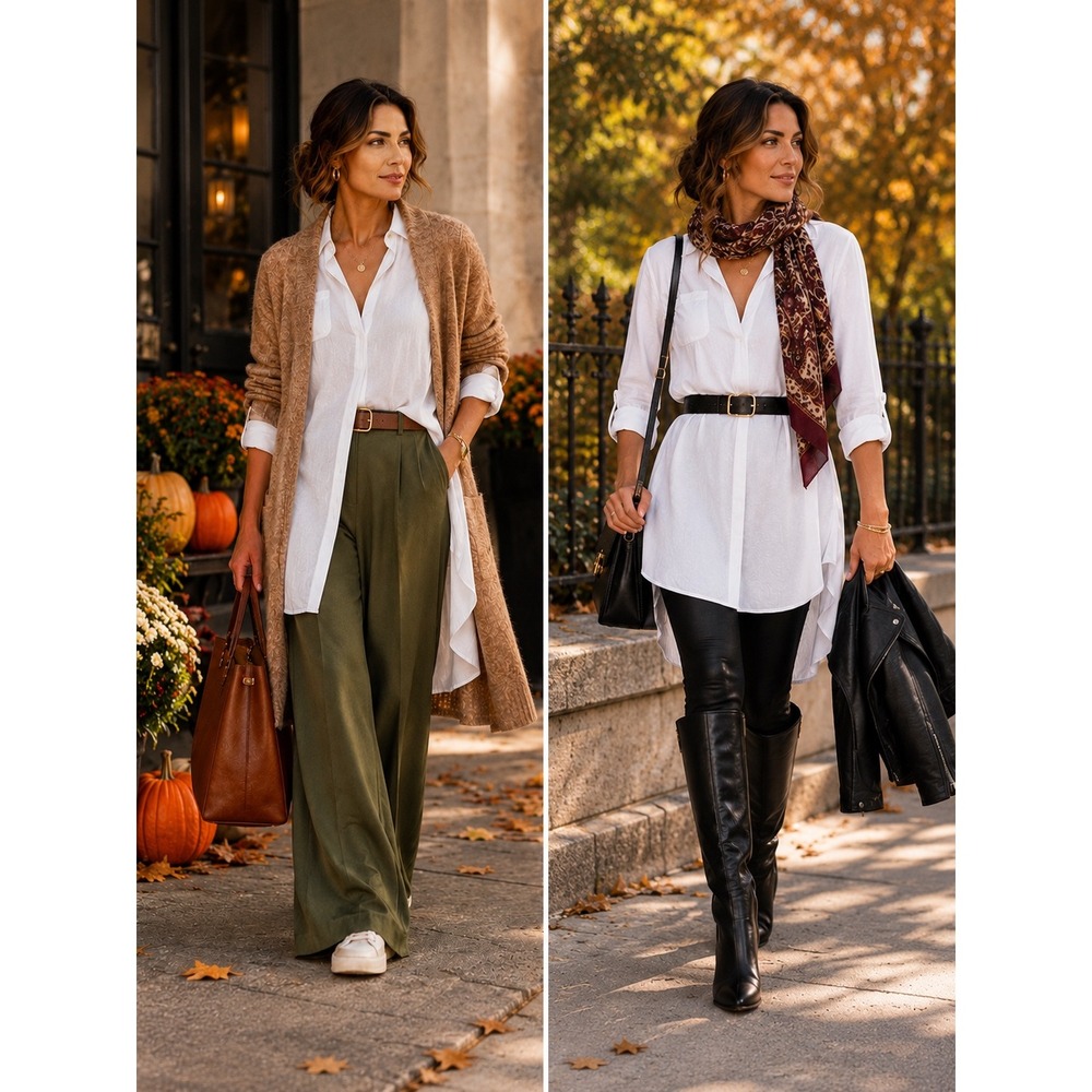 Ekouaer White Shirt Dress Solid V-Neck Casual Size L NWT